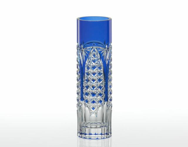 カガミクリスタル KAGAMI CRYSTAL  F489-2627-CCB 花瓶 一輪挿し ＜笹っ葉に四角籠目 紋＞ 木箱入り H19cmの通販は