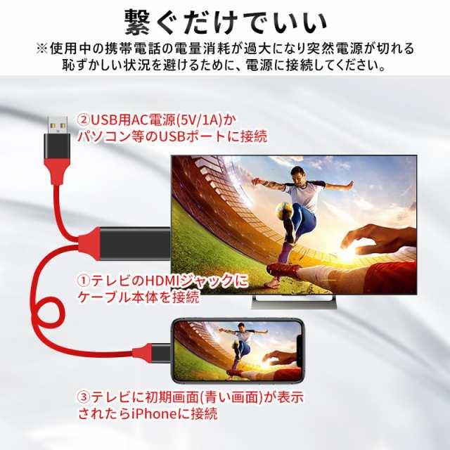 iphone HDMI 変換 ケーブル 電源 設定 不要 変換アダプター iPhone   iPad   iPodをテレビ出力 iOS15対応 2m iPhone HDMI 変換 高画質 1080P 変換ケーブル