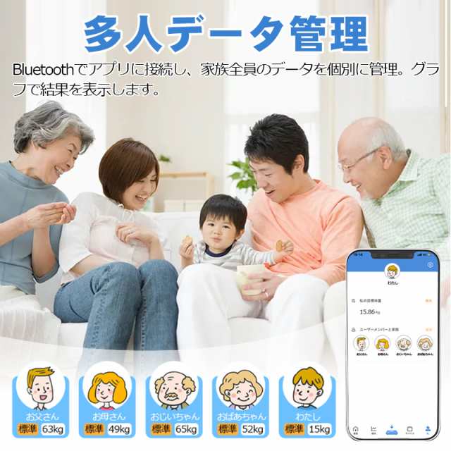 体重計 Bluetooth接続 スマホ連動 高精度 体脂肪計 体組成計 日本語APP