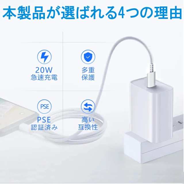 PD 急速充電 充電器セット MFi認証品 [iPhone PD急速充電ケーブル＋20W