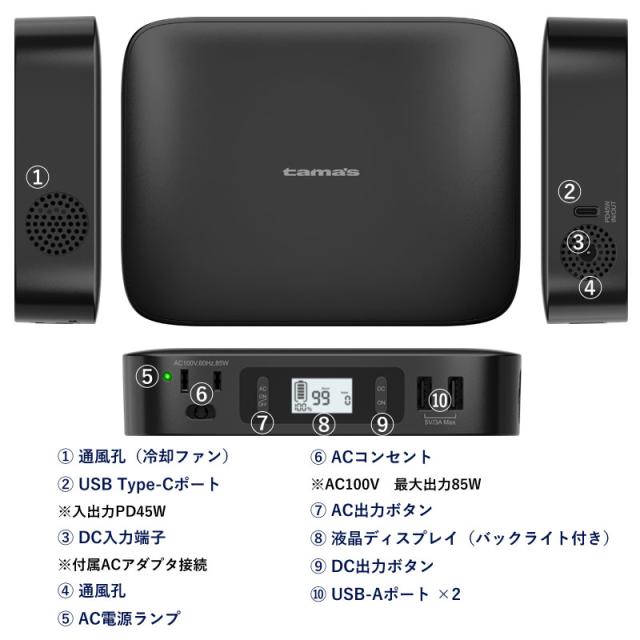 多摩電子工業 リチウム充電器 TLP121K 27000mAh 85W 災害 地震