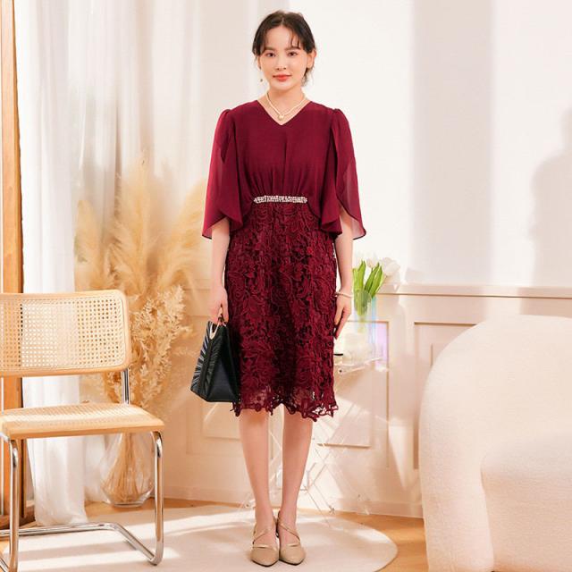 【水曜日まで！10％クーポン配布中】 卒業式 服 母 ワンピーススーツ セレモニースーツ レース Vネック ドルマン 卒園式 ママ 入学式 レディース 母親 40代 5 水曜日まで！10％クーポン配布中】 卒業式 服 母 ワンピーススーツ