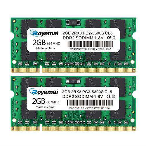 4GB 2X2GB ノートPC用 メモリ1.8V PC2-5300 DDR2 667 5300S 667MHZ 2GB×2枚 200Pin CL6 Non-ECC SODIMM RAM