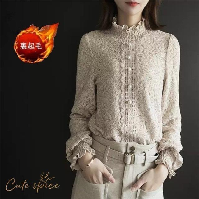 レース トップス ブラウス 長袖 レースシャツ 総レース 立ち襟 ハイネック 花柄 袖コンシャス レディース 裏起毛 2タイプ 春 秋 冬 通勤 の通販はau Pay マーケット ａｃｅｇｒｅｅｎ