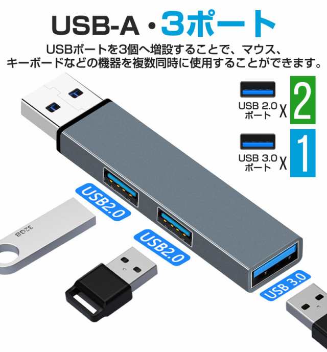 USB Type-C ハブ USB3.0×1、USB2.0×2、USB-C×1、PD充電×1 バスパワー シンプル 周辺機器 アクセサリー マウス キーボード HDD