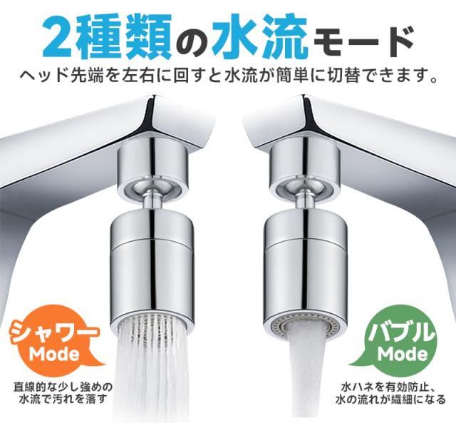 蛇口シャワーヘッド 360度回転 80度変更方向 水ハネ防止 蛇口
