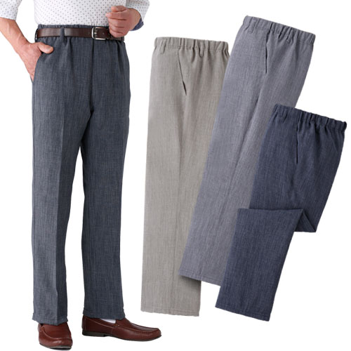 スラックス メンズ エムアイジェイ 日本製 スコッチガード加工楽々パンツ 3色組 選べる股下丈 ボトムス 紳士服 シニア ベージュ 灰色 紺色 ウエストゴム サマー ズボン ファッション 50代 60代 70代 80代 父の日 お父さん 裾上げ済み 春夏　sai　p13829　p17049　p27094