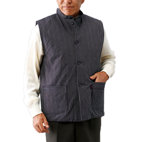 ベスト 前開き メンズ シニア 秋冬 日本製 亀田縞 キルトベスト 全2色 紳士服 男性 ハイネック ネイビー エンジ 紺色 あったか 暖かい 防寒 スタンドカラー ストライプ 和風 ファッション 40代 50代 60代 70代 80代 父の日 お父さん キルティング ギフト　sai　p17288
