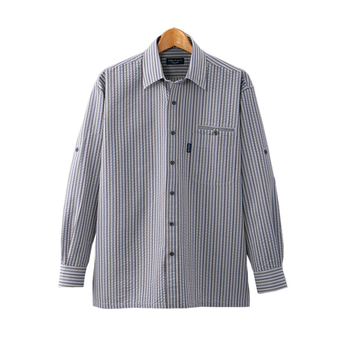 春夏 サッカー生地ストライプ柄シャツ ３色組 長袖 トップス メンズ 紳士服 シニア カジュアルシャツ サマー シニアファッション 50代 60代 70代 80代 父の日 お父さん 誕生日 プレゼント　natu　p18457