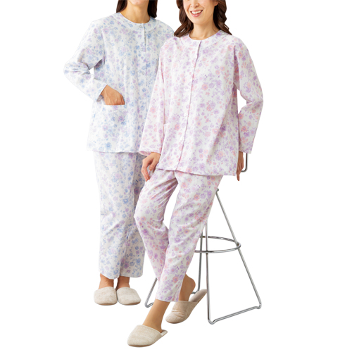 パジャマ 春夏 日本製 京都洛北友禅楊柳エレガントパジャマ（全2色） 前開き ブルー系 パープル系 レディース 婦人服 ミセス シニア 女性 寝巻き シニアファッション 50代 60代 70代 80代 母の日 お母さん　fri　p19598　p24308