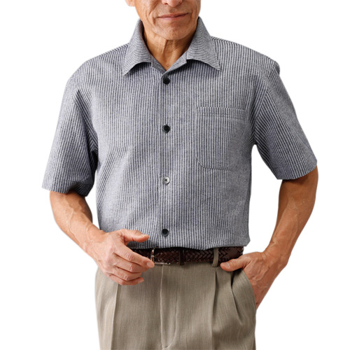 カジュアルシャツ コットン100％ メンズ 日本製 綿100％ 紳士久留米ちぢみ織五分袖シャツ 全2色 紳士服 シニア グレー ストライプ 紺色 ネイビー 5分袖シャツ シニアファッション 40代 50代 60代 70代 80代 父の日 お父さん ギフト プレゼント 春夏　natu　p20067