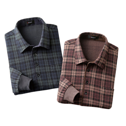 長袖シャツ リブ袖 メンズ 秋冬 ピエルッチ 起毛タッチチェック柄シャツ（2色組） 紳士服 シニア ネイビー系 ブラウン系 シニアファッション 50代 60代 70代 80代 父の日 お父さん　sai　p20364 長袖シャツ リブ袖 メンズ 秋冬 ピエルッチ 起毛タッチチェック柄