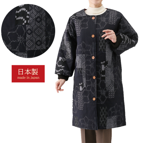 半纏 秋冬 日本製 古織柄あったかロングジャケット ホームジャケット レディース 婦人服 ミセス シニア 女性 あったか 暖かい シニアファッション 50代 60代 70代 80代 母の日 お母さん　natu　p20622