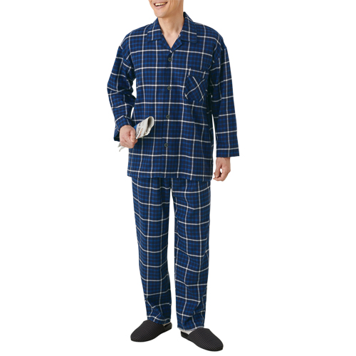 パジャマ メンズ シニア 秋冬 日本製 格子柄柔らかビエラパジャマ（2色組） 前開き 寝間着 寝巻き 紳士服 男性 チェック柄 シニアファッション 50代 60代 70代 80代 父の日 お父さん 介護 入院　fri　p21707　p25003　p25257　p26416