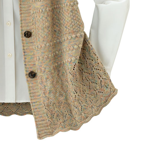 日本製 かすり編み地変化ニットベスト ベージュ系 前開き ベスト 丸首