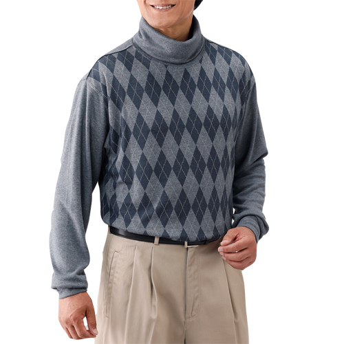 ハイネック 長袖 シャツ メンズ シニア 秋冬 柄違いタートルネックシャツ（3色組） カットソー 紳士服 男性 プルオーバー ワインレッド ネイビー カーキ 赤 紺色 緑 チェック柄 オシャレ シニアファッション 50代 60代 70代 80代 父の日 お父さん　sai　p22244