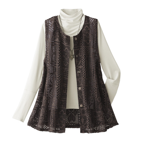 レースベスト 前開き レディース 総レース デザインベスト チャコールグレー ベスト 婦人服 ミセス シニア 女性 オシャレ 重ね着 ジレ ファッション 40代 50代 60代 70代 80代 母の日 お母さん チョッキ サマーベスト 丸首 クルーネック 春物 夏物 春夏秋　nss　p22507の通販は 5,489円