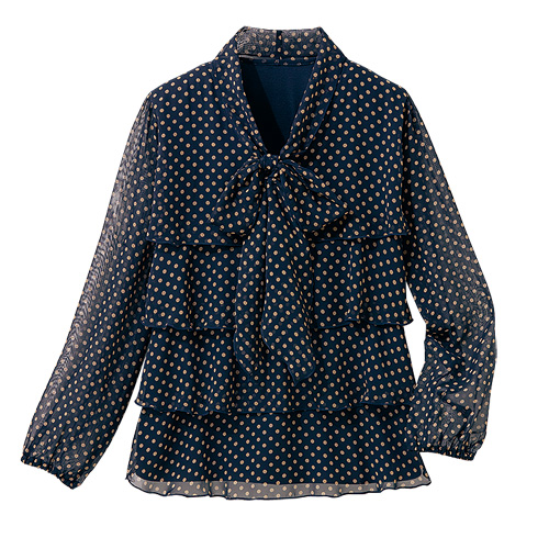 ブラウス 水玉プリントボウタイプルオーバー トップス ボウタイブラウス ネイビー レディース 婦人服 ミセス シニア 女性 紺色 水玉模様 ドット柄 フェミニン かわいい シニアファッション 50代 60代 70代 80代 母の日 お母さん　nss　p23130の通販は 5,403円