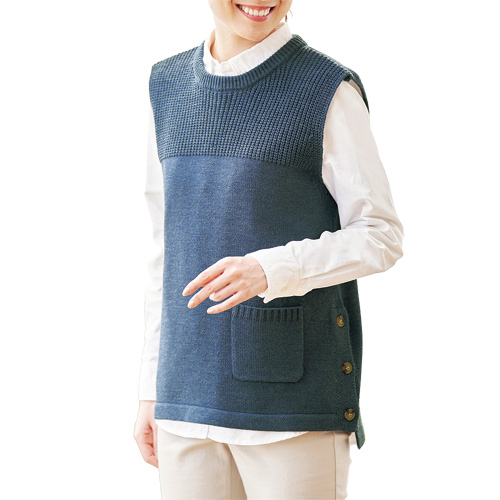 ベスト 丸首 レディース 編地切替ニットベスト 2色組 婦人服 ミセスシニア 女性 ネイビー グレー 紺 灰色 チョッキ 毛糸 かわいい シニアファッション 40代 50代 60代 70代 80代 母の日 お母さん　fri　p23175の通販は 4,995円