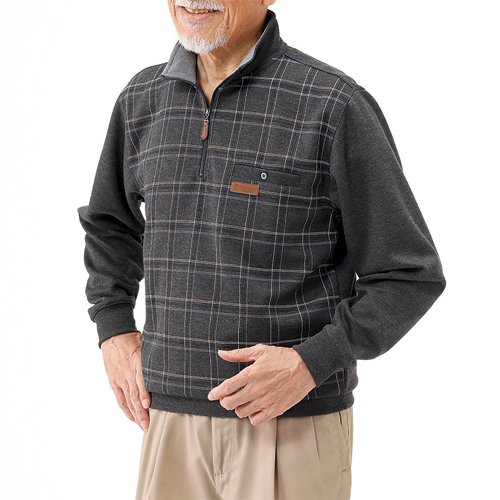 ポロシャツ 長袖 メンズ シニア 秋冬 長袖ハーフ ジップポロシャツ 3色組 トップス ハイネックシャツ ネイビー グレー 紳士服 男性 シニアファッション 50代 60代 70代 80代 父の日 お父さん シンプル チェック柄 長袖 灰色 紺色 ファスナー　uka　p23262