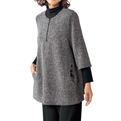 チュニック 秋冬 日本製 カラーネップ入りツィード風デザインプルオーバー 杢調グレー トップス チュニック 丸首 レディース 婦人服 ミセス シニア 女性 シニアファッション 50代 60代 70代 80代 母の日 お母さん 上品 シンプル　nss　p23525　p24711