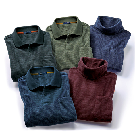 ポロシャツ 5枚セット メンズ 秋冬 暖かポロシャツ＆タートルネック 5色組 トップス タートルネックシャツ ボーダー ニット フリース 紳士服 シニア 男性 シニアファッション 50代 60代 70代 80代 父の日 お父さん シンプル やわらかい グレー グリーン　fri　p23603