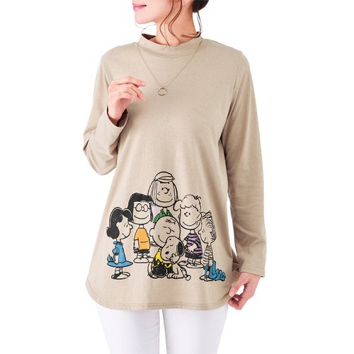 Tャツ カットソー レディース クルーネック 丸首 長袖 スヌーピー ぷちハイネックTシャツ 3色組  婦人服 ミセス シニア 女性 50代 60代 70代 80代　fri　p23874 スヌーピーぷちハイネックTシャツ3色組 | 2025年春号,レディス