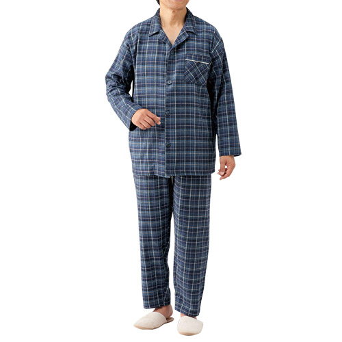 ジャックスカイ 綿100％ 紳士パジャマ 2色組 パジャマ 寝間着 寝巻き メンズ 紳士服 シニア 男性 ネイビー グレー 紺色 灰色 シンプル コットン チェック柄 介護 入院 シニアファッション 40代 50代 60代 70代 80代 父の日 お父さん 秋物 冬物 秋冬　sai　p25125