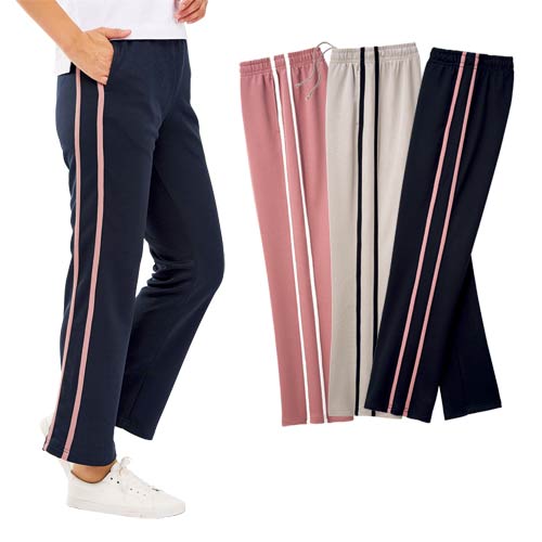 吸水速乾 ジャージパンツ 3色組 選べる股下丈 ジャージ ズボン レディース 婦人服 ミセス シニア 女性 グレー ピンク ネイビー イージーパンツ ウエストゴム ライン UV加工 無地 シンプル 介護 入院 50代 60代 70代 80代 母の日 お母さん 秋物 冬物 秋冬　fri　p25333