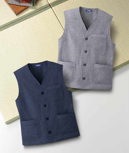 ベスト 前開き 綿麻 麻混 メンズ 日本製 紳士 近江ちぢみベスト 全2色 紳士服 シニア 男性 ネイビー グレー 紺色 灰色 無地 Vネック ポケット 和風 シンプル チョッキ ジレ シニアファッション 40代 50代 60代 70代 80代 父の日 お父さん 春夏 サマー　natu　p25764