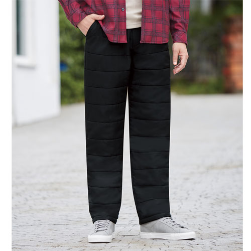 冬に重宝！中綿キルティングパンツ 2本組 ブラック 中綿パンツ ズボン キルトパンツ 黒 メンズ 紳士服 シニア 男性 無地 シンプル 中わた 防寒 あったかパンツ 暖かい あったかい ファッション 40代 50代 60代 70代 80代 父の日 お父さん おじいちゃん 秋冬　fri　p26262