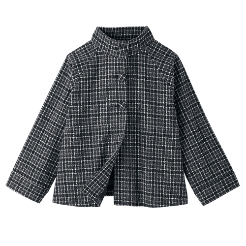ツイード調スタンドジャケット ブラック スタンドカラージャケット チェック レディース 婦人服 ミセス シニア 女性 フェミニン 立襟 長袖 上品 大人かわいい きれいめ シンプル シニアファッション 40代 50代 60代 70代 80代 母の日 お母さん 秋冬　nss　p26456
