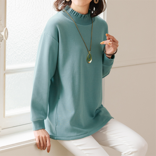 トレーナー スウェット 長袖 ハイネック レディース 首元かわいい綺麗なトレーナー 3色組 婦人服 ミセス シニア 女性 グレー ブルー くすみカラー カジュアル きれいめ フェミニン 無地 シンプル ファッション 40代 50代 60代 70代 80代 母の日 お母さん 秋冬　fri　p26487 トレーナー スウェット 長袖 ハイネック レディース 首元かわいい綺麗