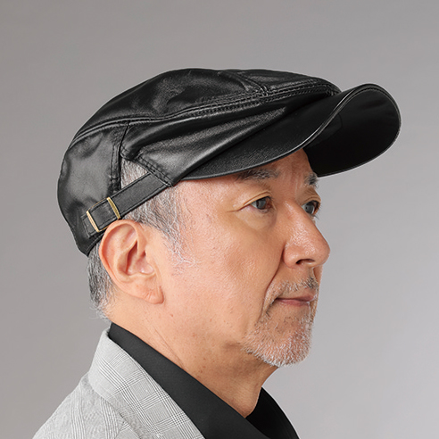 羊革ハンチング ブラック 帽子 ハンチング帽 ハンチングキャップ レザー メンズ 紳士 シニア 男性 無地 シンプル 上品 おしゃれ シニアファッション 40代 50代 60代 70代 80代 父の日 お父さん おじいちゃん 秋冬　sai　p26533_1