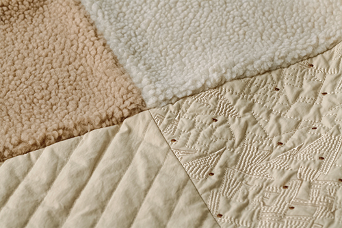 ボア・キルト刺しゅうパッチワークジャケット ライトベージュ ノー