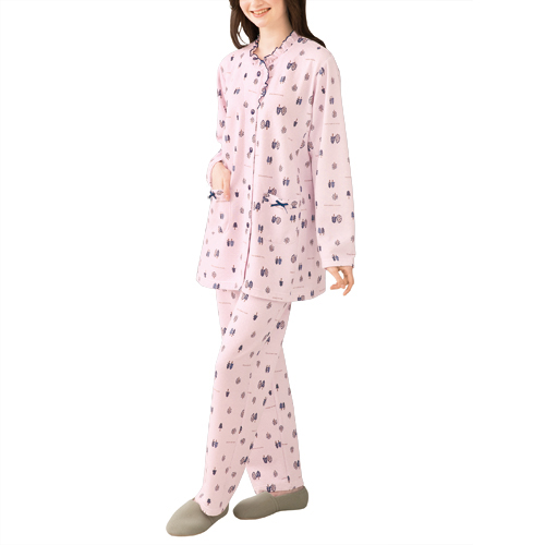 3L 4L 5L フリルが可愛い快眠キルトパジャマ 2色組 パジャマ 寝間着 前開き 長袖 レディース 婦人服 ミセス シニア 女性 ピンク ベージュ 杢調 フリル襟 フェミニン かわいい 暖かい 寝巻き 長ズボン 介護 入院 40代 50代 60代 70代 80代 母の日 お母さん 秋冬　fri　p26848