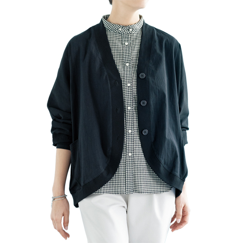 異素材使い リラックスカーディガン ブラック カーディガン コットン 黒 レディース 婦人服 ミセス シニア 女性 前ボタン 綿100％ おしゃれ シンプル 無地 シニアファッション 40代 50代 60代 70代 80代 90代 母の日 お母さん おばあちゃん 春物 夏物 春夏　nss　p26888