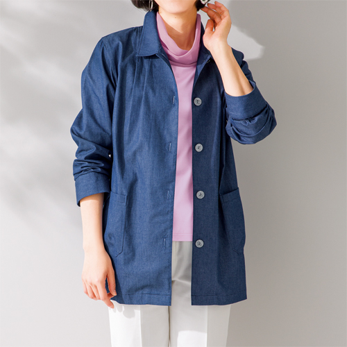 日本製 デニムジャケット シャツジャケット 広島デニム ブルー レディース 婦人服 ミセス シニア 女性 デニム生地 デニム地 コットン 青 無地 シンプル シニアファッション 40代 50代 60代 70代 80代 90代 母の日 お母さん おばあちゃん 春物 夏物 春夏　fuji　p26906