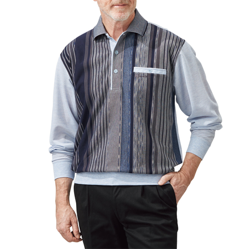 杢ジャカード デザイン 長袖ポロシャツ 3色組 ポロシャツ 長袖 チェック ボーダー ストライプ メンズ 紳士服 シニア 男性 ベージュ グレー ブルー おしゃれ 上品 カジュアルシャツ シニアファッション 40代 50代 60代 70代 80代 90代 父の日 お父さん 春夏　fri　p26968