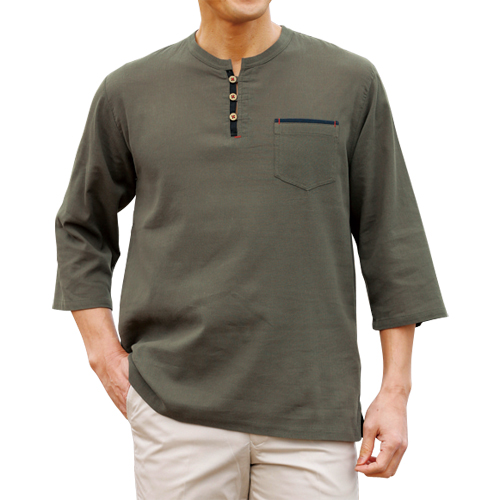 綿100％ クレープ7分袖Tシャツ 3色組 Tシャツ ヘンリーネック カットソー 七分袖 コットン メンズ 紳士服 シニア 男性 ネイビー カーキグリーン ワインレッド 紺色 緑 赤 無地 シンプル ファッション 40代 50代 60代 70代 80代 90代 父の日 お父さん 春夏　fri　p26969