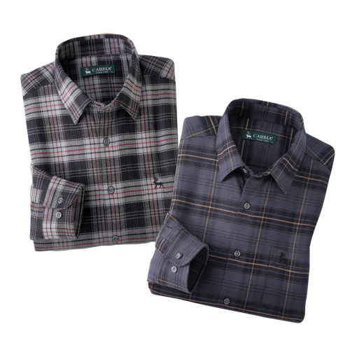 カルビア 起毛ストレッチシャツ 2色組 シャツ カジュアルシャツ 長袖シャツ チェックシャツ メンズ 紳士服 シニア 男性 大人 ストレッチ素材 ブラック グレー チェック柄 胸ポケット付き ファッション 40代 50代 60代 70代 80代 父の日 お父さん 秋冬　uka　p27266