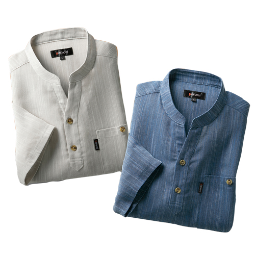 7分袖スラブシャツ 2色組 カジュアルシャツ 七分袖 バンドカラー メンズ 紳士服 シニア 男性 スタンドカラー 綿混 ベージュ ネイビー 薄茶色 紺色 胸ポケット サマー シンプル シニアファッション 40代 50代 60代 70代 80代 90代 父の日 お父さん 夏物 春夏　sai　p27383 7分袖スラブシャツ 2色組 カジュアルシャツ 七分袖 バンドカラー