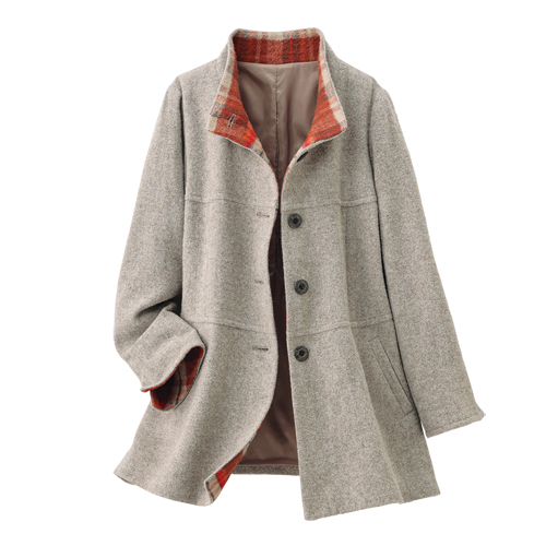 ウール混チェック使いスタンド衿コート 全2色 スタンドカラー コート