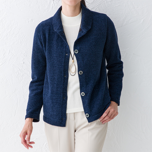日本製 モールニットカーディガン 全3色 カーディガン 襟付き やわらかい レディース 婦人服 ミセス シニア 女性 大人 ワインレッド ネイビー ベージュ 襟付きニット ボタン 無地 シンプル シニアファッション 40代 50代 60代 70代 80代 母の日 お母さん 秋冬　fuji　p27946