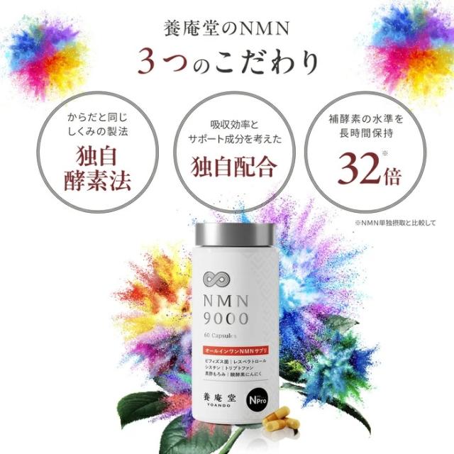 【正規品取扱店】養庵堂 NMN9000 9000mg 30日分 60粒入り エントリーモデル サプリメント サプリ 国産 純度99.9％ N-Pro 耐酸性カプセル ロングエフェクト処方 L-シスチン ビフィズス菌 善玉菌 腸内環境 健康 サポート ニコチンアミドモノヌクレオチド 高純度 日本製_3