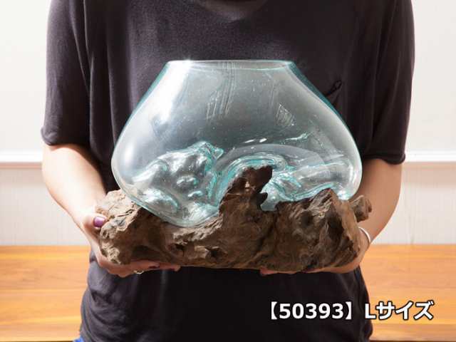 アジアン 雑貨 おしゃれ ナチュラルウッド バリガラス テラリウム 花器 花瓶 金魚鉢 人気 インテリア