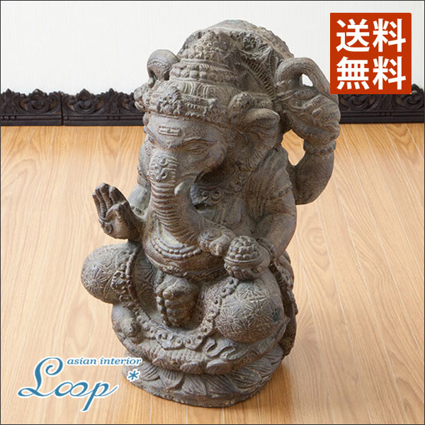 ガネーシャストーンオブジェ50cm バリ 玄関 アジアン雑貨 おしゃれ インテリア レリーフ エスニック 置物 石彫り ガネーシャ 石像 象 オの通販は
