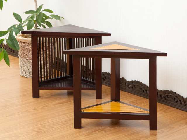 アジアン サイドテーブル コーナー 幅35cm 木製 マホガニー 完成品 