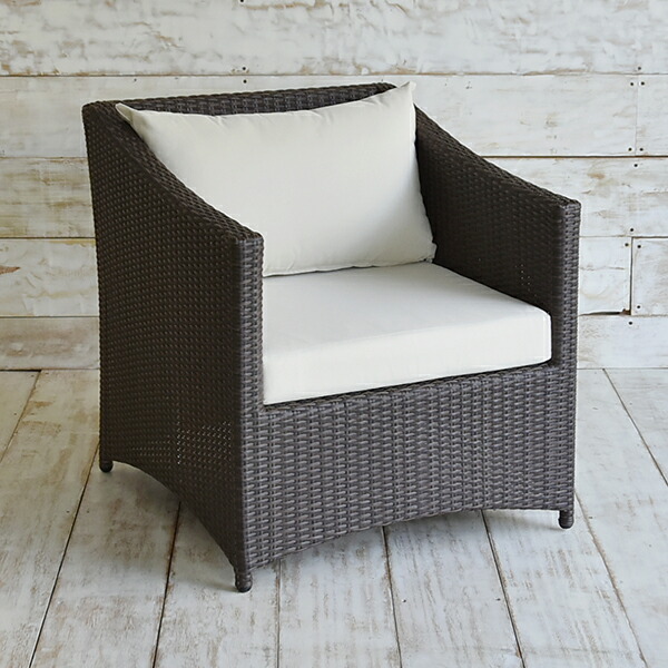 ガーデン家具 ラタン ソファー 肘付き 1人掛け シンセティックラタン 屋外 背もたれ クッション付き 完成品 ソファ チェアー 家具 人工ラタン バリ アジアン リゾート インテリア おしゃれ モダン セミオーダー対応  [Tuban トゥバン]   【TUSF-01-1P】の通販は