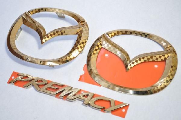 ファサネイトエンブレム　市松模様風　ＣＷＥＦＷ　プレマシー　セット　マツダ　カラー付き　カーパーツ　純正　メッキ